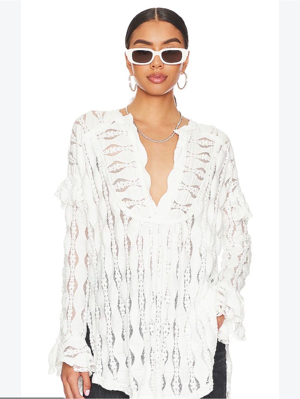 Free People Ivory Textured Long Sleeve Tunic